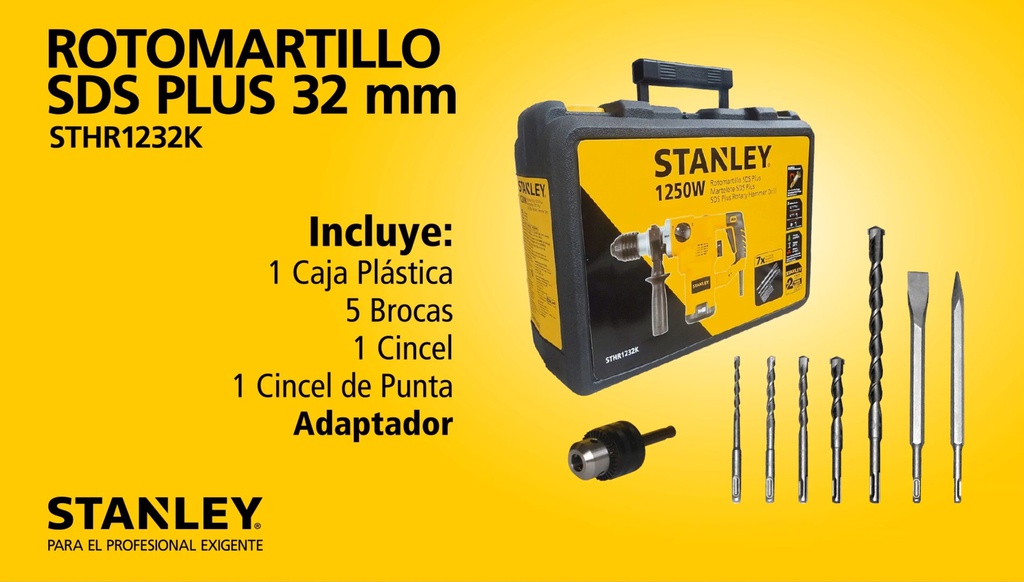 Martillo Perforador 2 KG STANLEY 800 W / 3.4 Joules / + ACCESORIOS / DEWALT-