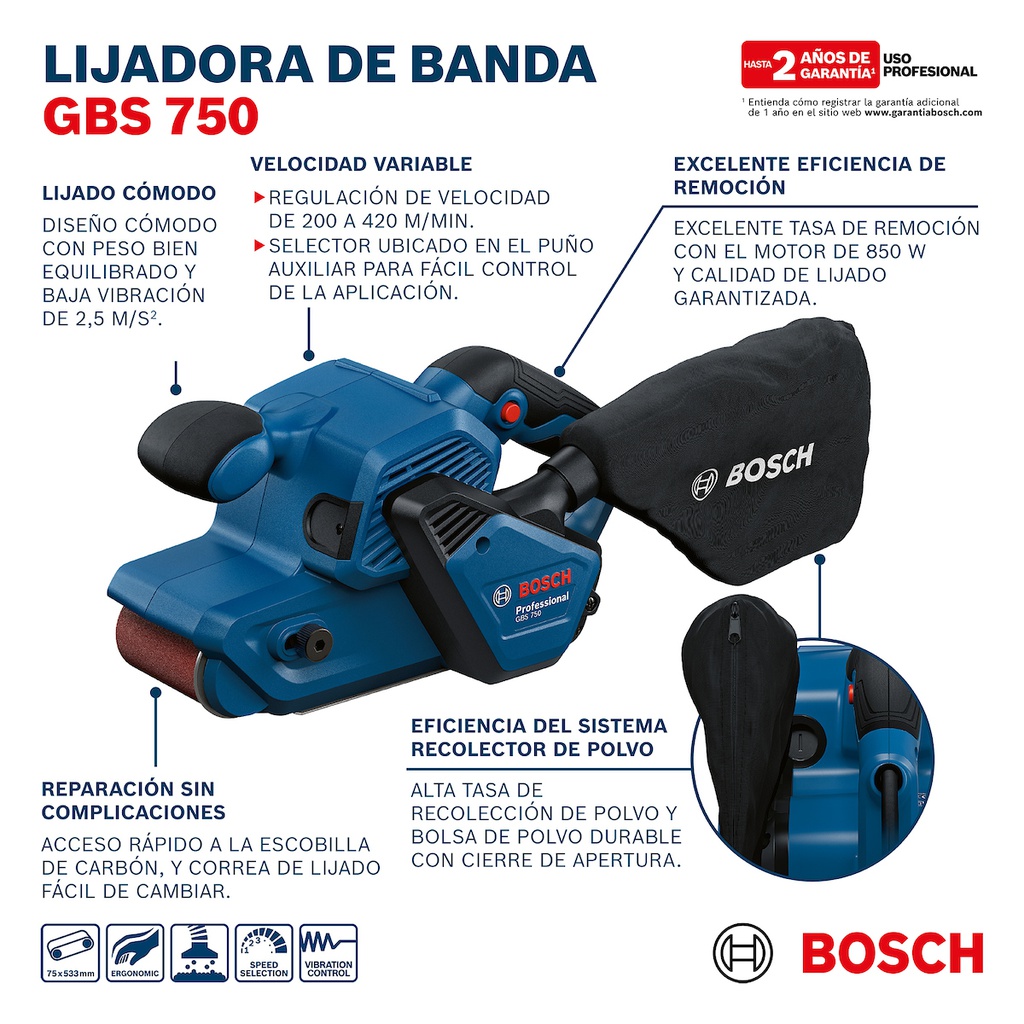 Lijadora de Banda 3X21 BOSCH GBS 750 / BOSCH-