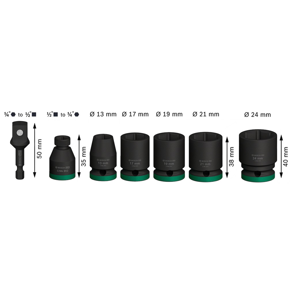 Juego / Dados / Impacto DEWALT 1/2 ( 13, 14, 15, 16, 17, 18, 19, mm )/ BOSCH-