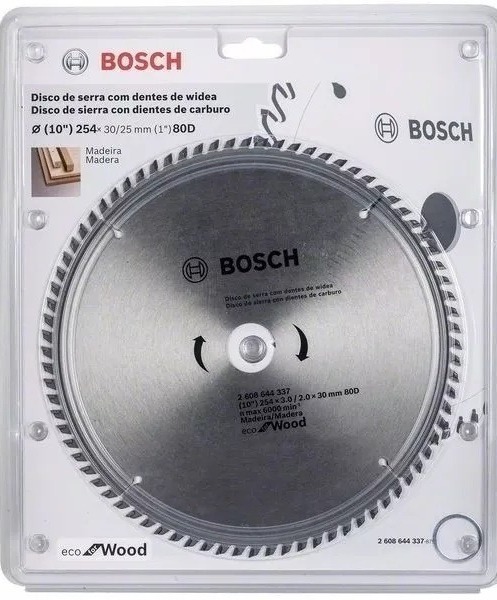 Disco Sierra Circular 10" 80 Dientes BOSCH / ECO / MADERA / Eje 30-25 mm ( 1" ) / BOSCH-TABLA-7