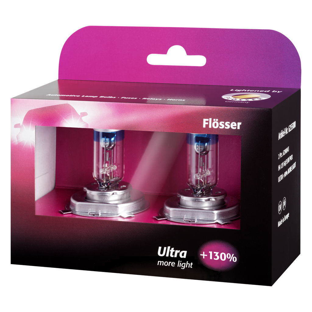 Bombilla FLOSSER H4 / 12V / 60/55 W / ULTRA +90% / KIT 2 U / BOSCH-11-C-1