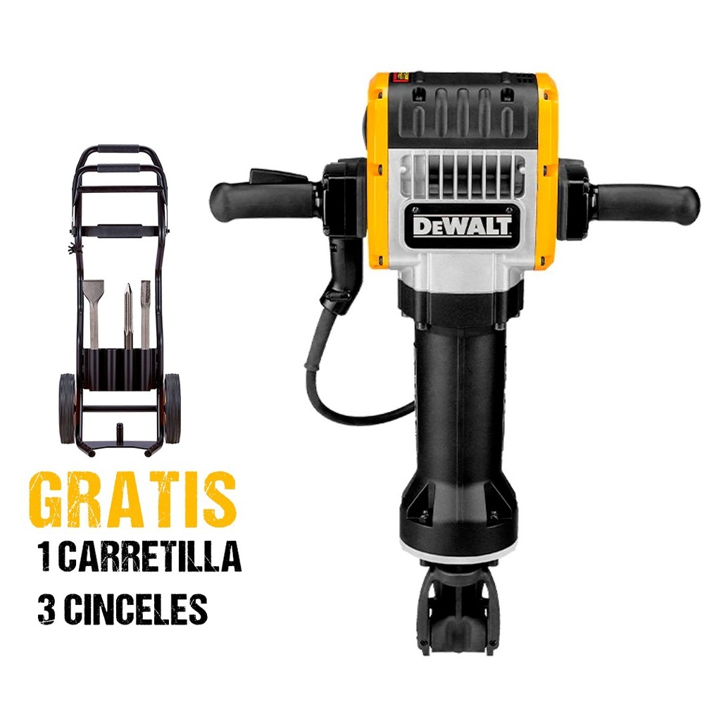 Martillo Demoledor 30 KG DEWALT HEX 1 1/8" / 62 JOULES / GRATIS CARRETILLA CON 3 CINCELES/ DEWALT