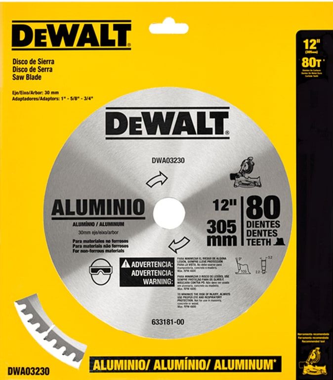 Disco Sierra Circular 12" DEWALT 80 Dientes Aluminio / Eje 5/8" 3/4" 1" / DEWALT-2-Tabla-6