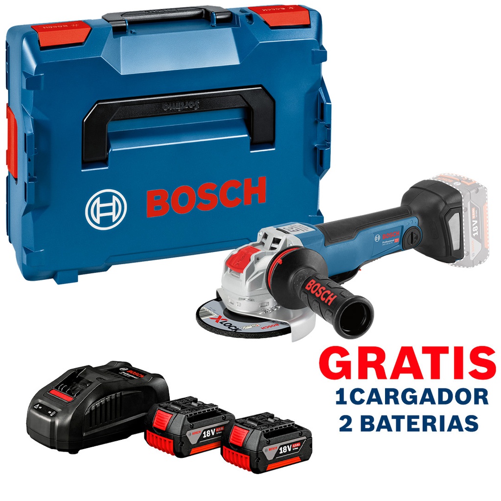 Amoladora 5" BOSCH GWX 18V-10 PC XLOCK / BARETOOL / GRATIS 2-BATERIA + 1-CARGADOR / BOSCH-7-E-5