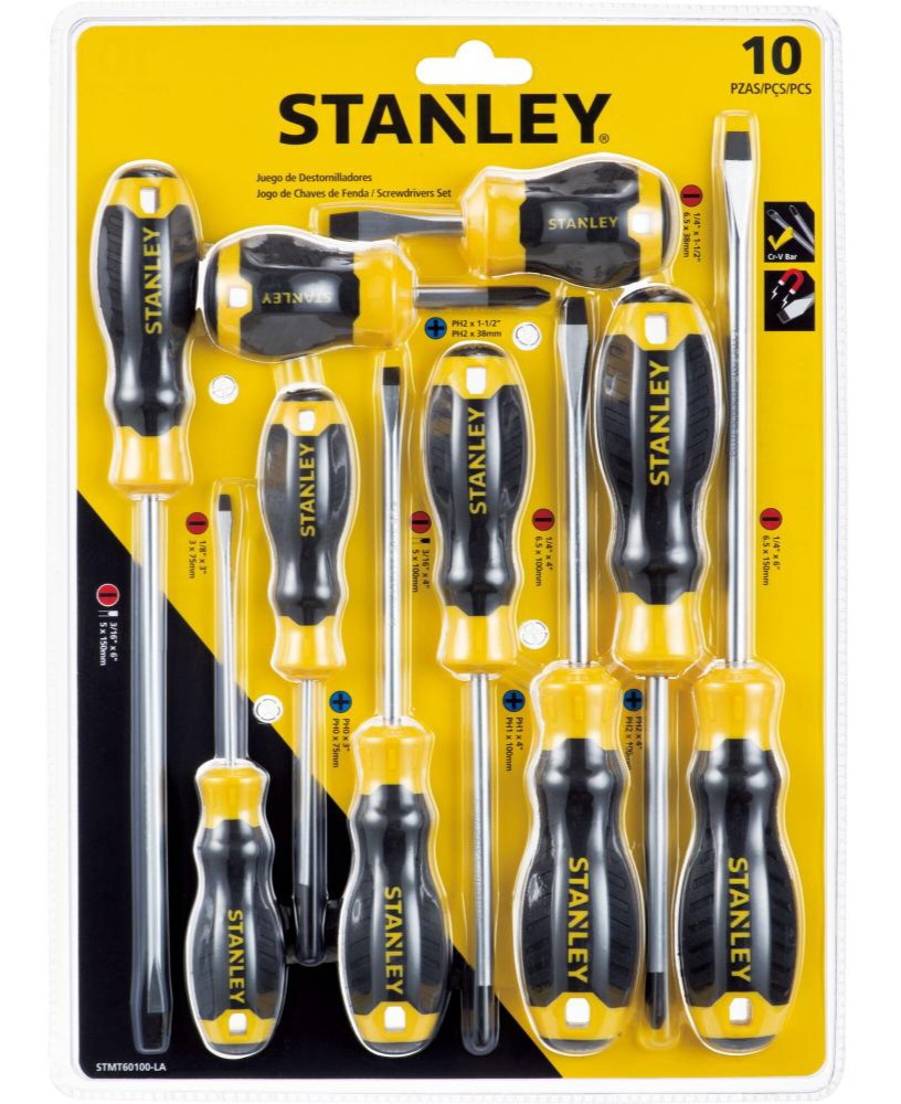 Desarmadores KIT STANLEY de 10 PZAS / PHILLIPS CASTIGADERA / DEWALT-