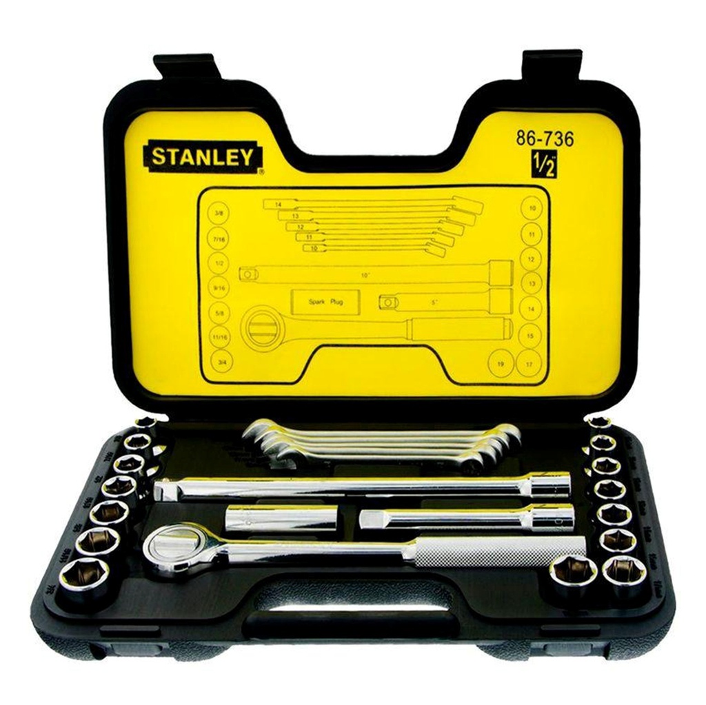 Juego / Dados / Corto 1/2" / 25 Piezas 6 puntos/MM y SAE/STANLEY/DEWALT-6-A-3-C