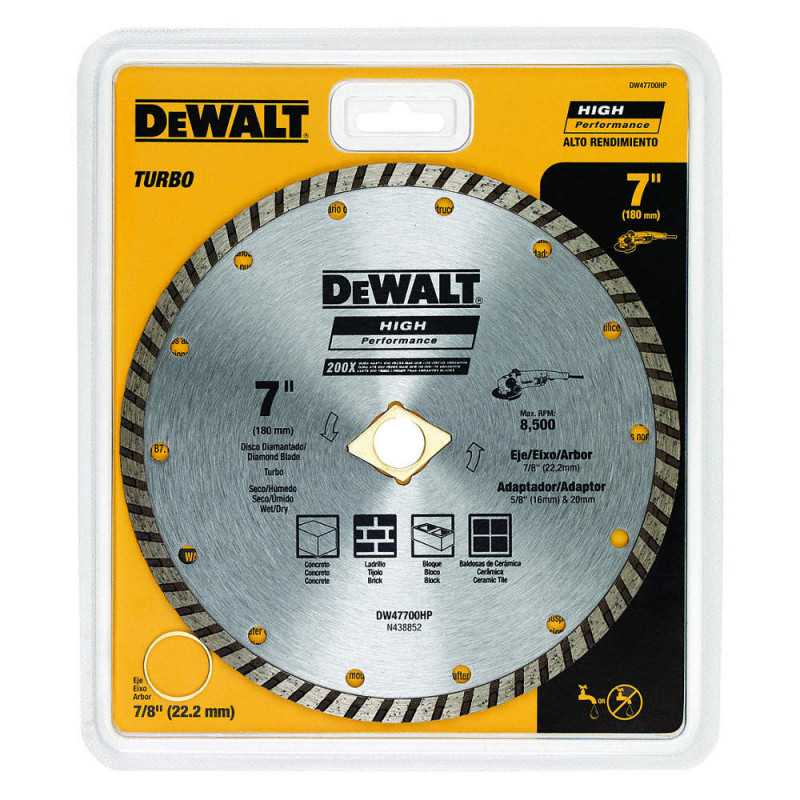 Disco de diamante 7" TURBO DEWALT / DEWALT-Tabla-1