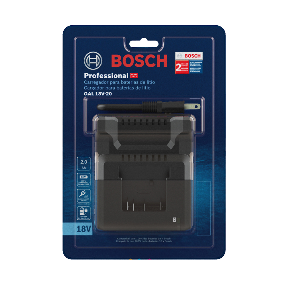Cargador Bateria BOSCH 18V / 2 Amp HORA / GAL 18V-20 / BOSCH-5-C-3-B