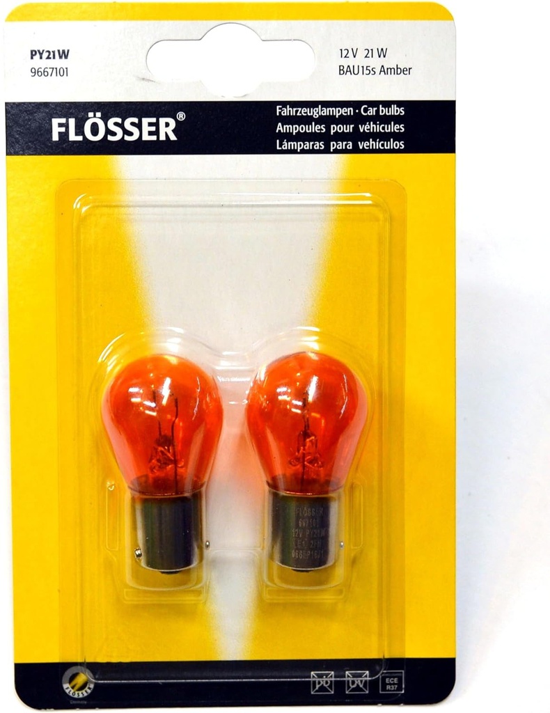 Bombilla Auxiliar FLOSSER ( 1 Contacto ) P21W / 12V / BA15S / AMBAR / BLISTER / BOSCH-10-C-1