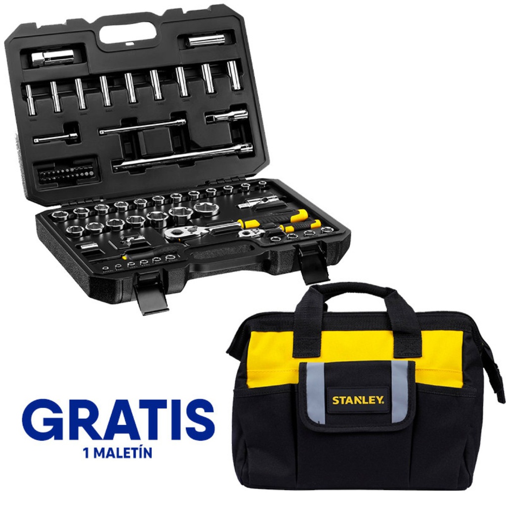 Juego / Dados 72 Piezas / Raiz 1/4" y 1/2" / Milimetricas Maleta Plastica + Gratis Maletin Lona