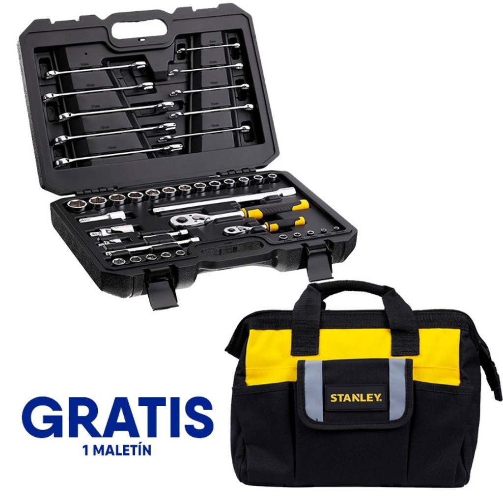 Juego / Dados 41 Piezas / Raiz 1/4" y 1/2" / Milimetricas Maleta Plastica + Gratis Maletin Lona-16-C-3