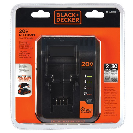 [BDCAC202B] Cargador Bateria BLACK DECKER 20V / 2.0 Amp LITHIUM ION / LBXR20 / DEWALT-6-E-4-E