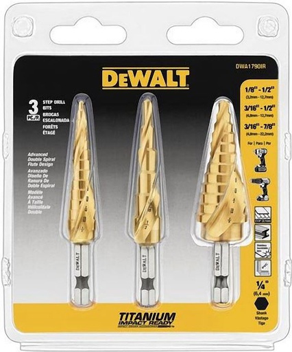 [DWA1790IR] Broca Escalonada KIT (1/8 - 1/2" / 3/16 - 1/2 / 3/16 - 7/8 ) / DEWALT-TABLA-4