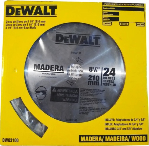 [DWA03100] Disco Sierra Circular 8 1/4" 24D / DEWALT-Tabla-1