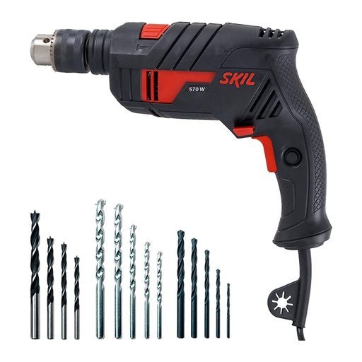 [6555 + BROCAS] Taladro 1/2" SKIL 6555 V.V Con Percutor RE SKIL /+ BROCAS / 570W / BOSCH-14-B-3-B