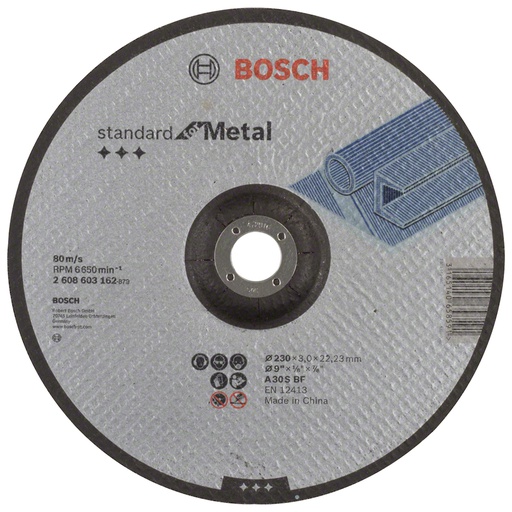 [2608603162] Disco abrasivo 9" Corte metal Concavo / STANDARD / 9" X 1/8" X 7/8" (230 X 3 X 22.23MM) / BOSCH-6-C-1-A