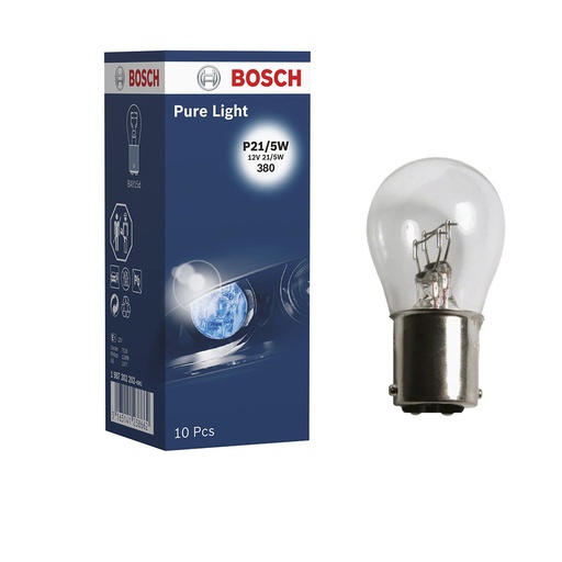 [1987302202] Bombilla Auxiliar BOSCH ( 2 Contactos ) P21/5W / 12V 21/5W / BAY15D = 7528 / BOSCH-10-C-1