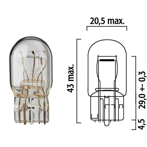 [2690] Bombilla Auxiliar FLOSSER ( 2 Contactos )/ 21/5W  / T20 / 12 V / Base W3x16q / BOSCH-