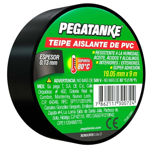 [PVPT142] Cinta Aislante 9 Metros x 3/4"  No inflamable / PEGATANKE / DEWALT-5-C-3-A-2