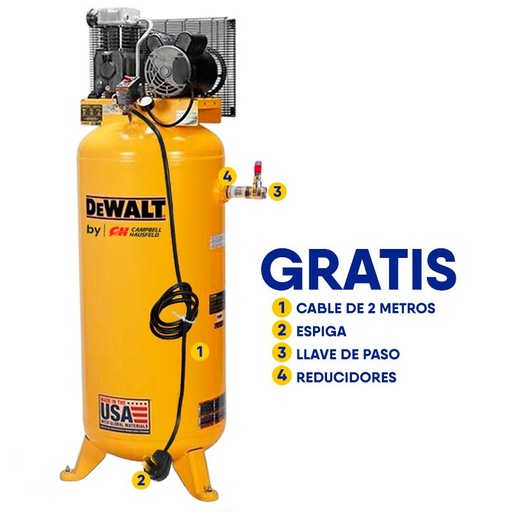 [DXCM601.LA] Compresor 3.7 HP 60 Gal DEWALT DXCM601.LA / 155 PSI / AMARILLO / DEWALT-