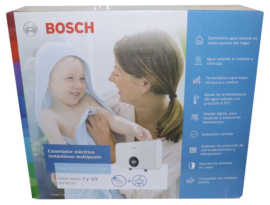 Calentador BOSCH / ELECTRICO DE PASO / TRONIC 4000 C / 220V / 12 kW /  1 y 1/2  Servicio / DIGITAL / BOSCH-