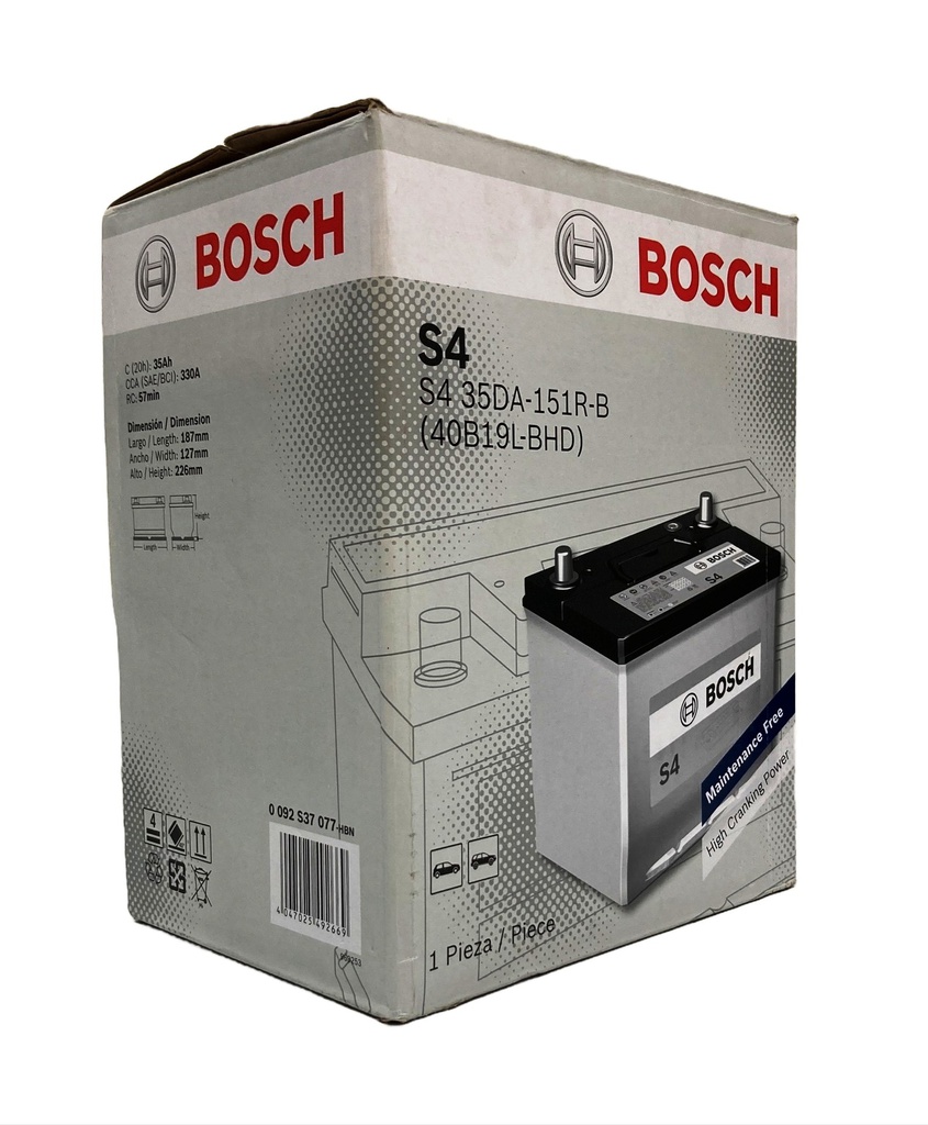 Bateria Carro BOSCH / NS40ZL / 40B19L-BHD / S4 35DA-151R-B / 330 CCA / 35 AH / BOSCH-