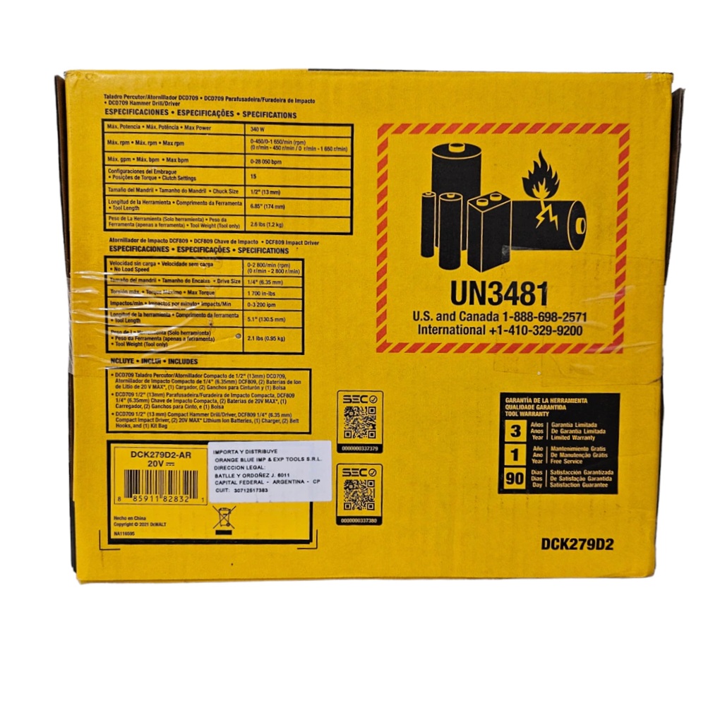 Combo Taladro  DCK279D2-B3 / DCD709+DCF809 / 2 Bateria 1 Cargador / 20 Volt / ATOMIC / DEWALT -7-D-1