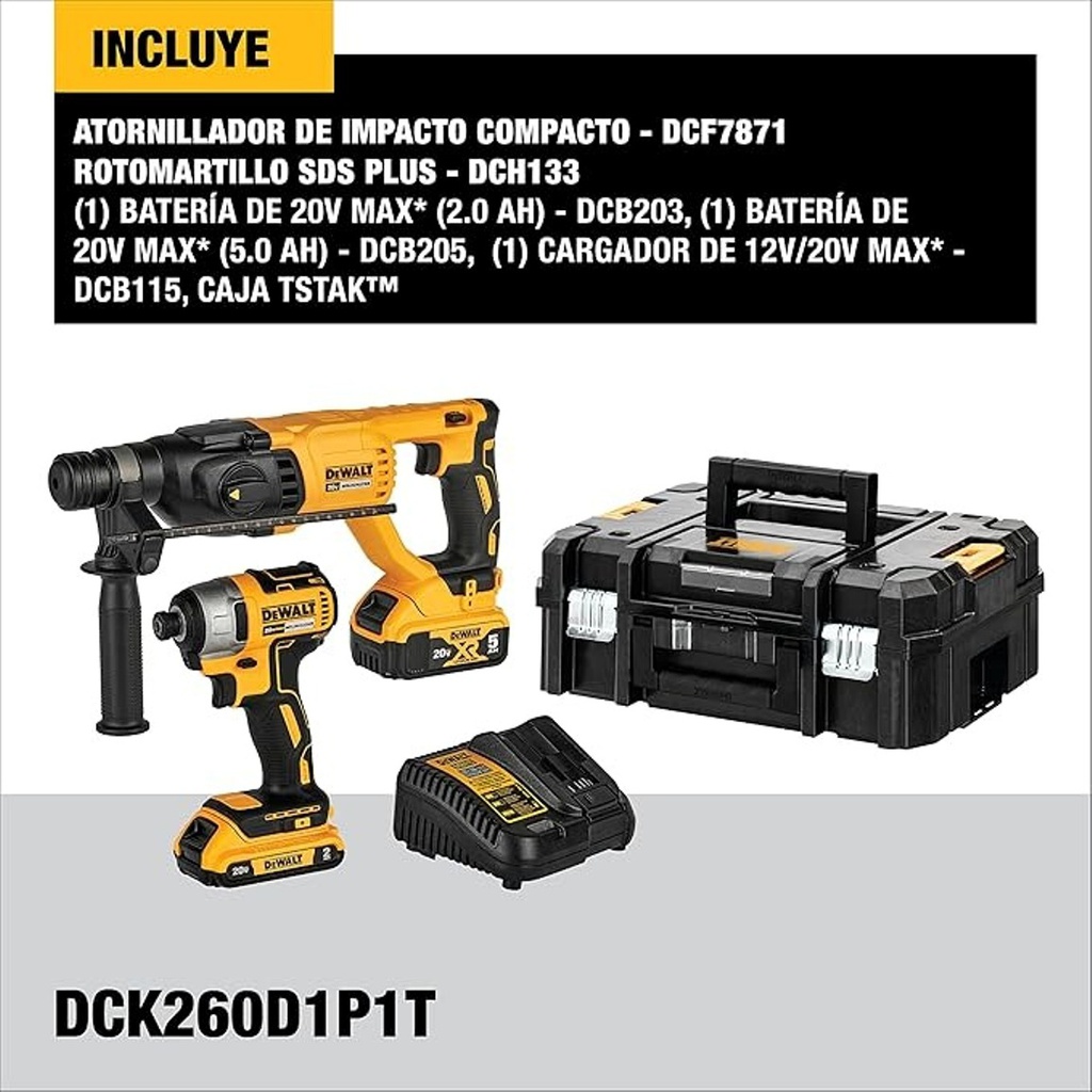 Combo Taladro DCH133+DCF7871 / 2 Bateria 1 Cargador / 20 Volt / DEWALT-1-A-3-