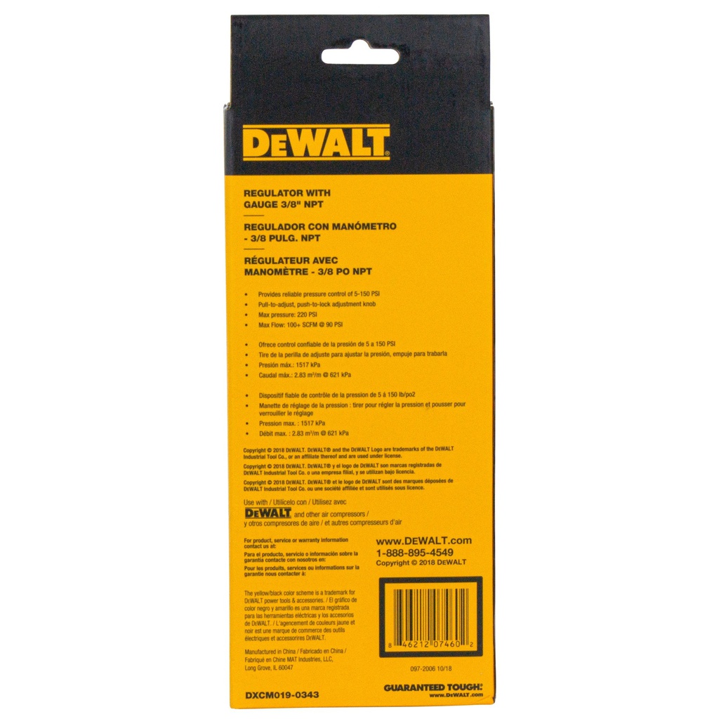 Compresor ACCE. Regulador Aire 3/8&quot;/ ( 5 - 150 PSI ) Max.220 PSI / DEWALT / DEWALT-