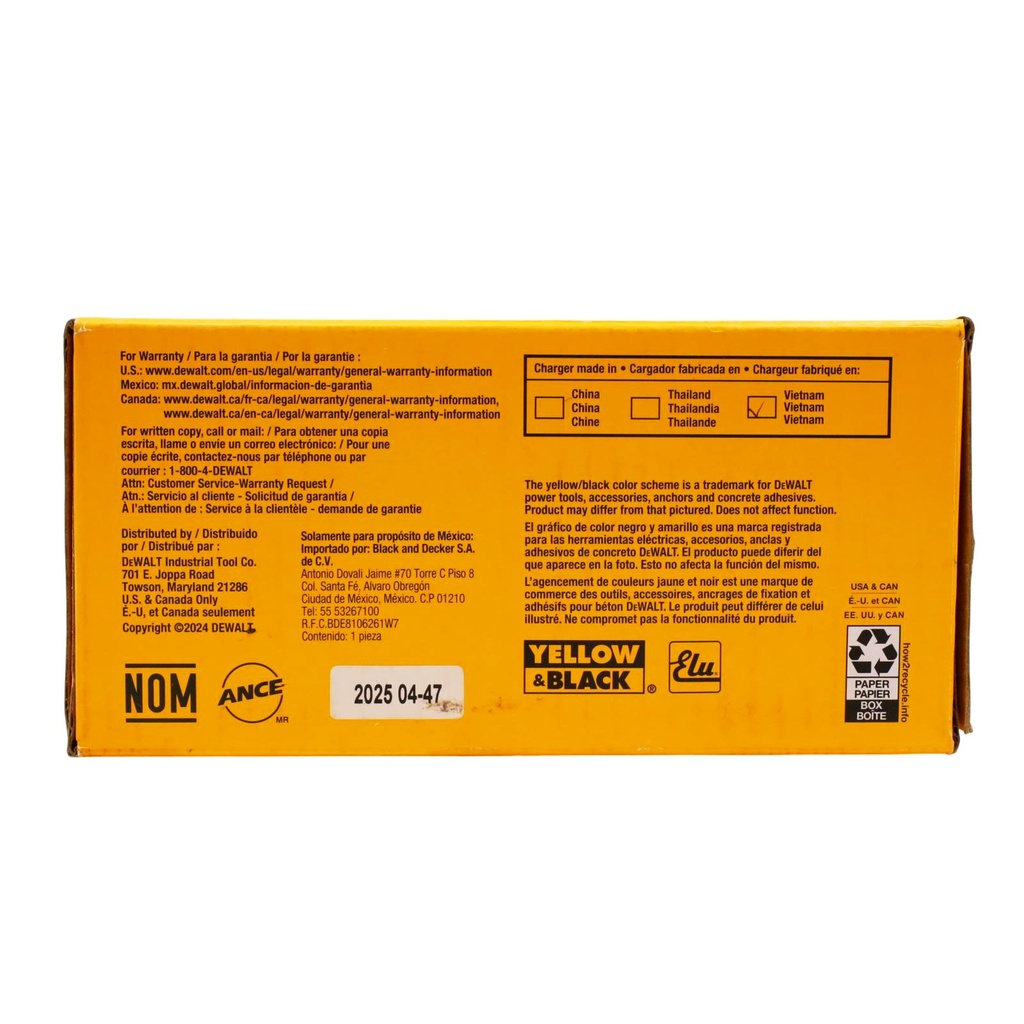 Cargador Bateria DEWALT 20/60 V / FLEXVOLT / 8 Amp HORA /  DEWALT-5-A-1-C