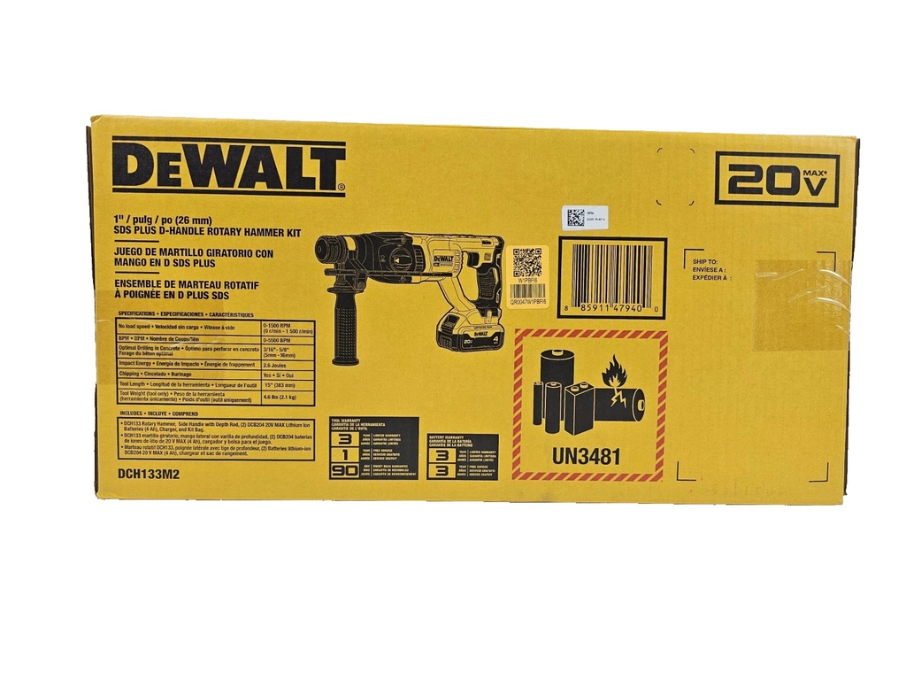 Combo Taladro DCH133M2 + DCG413B / 2 Bateria 1 Cargador / 20 Volt / DEWALT-6-A-3-C