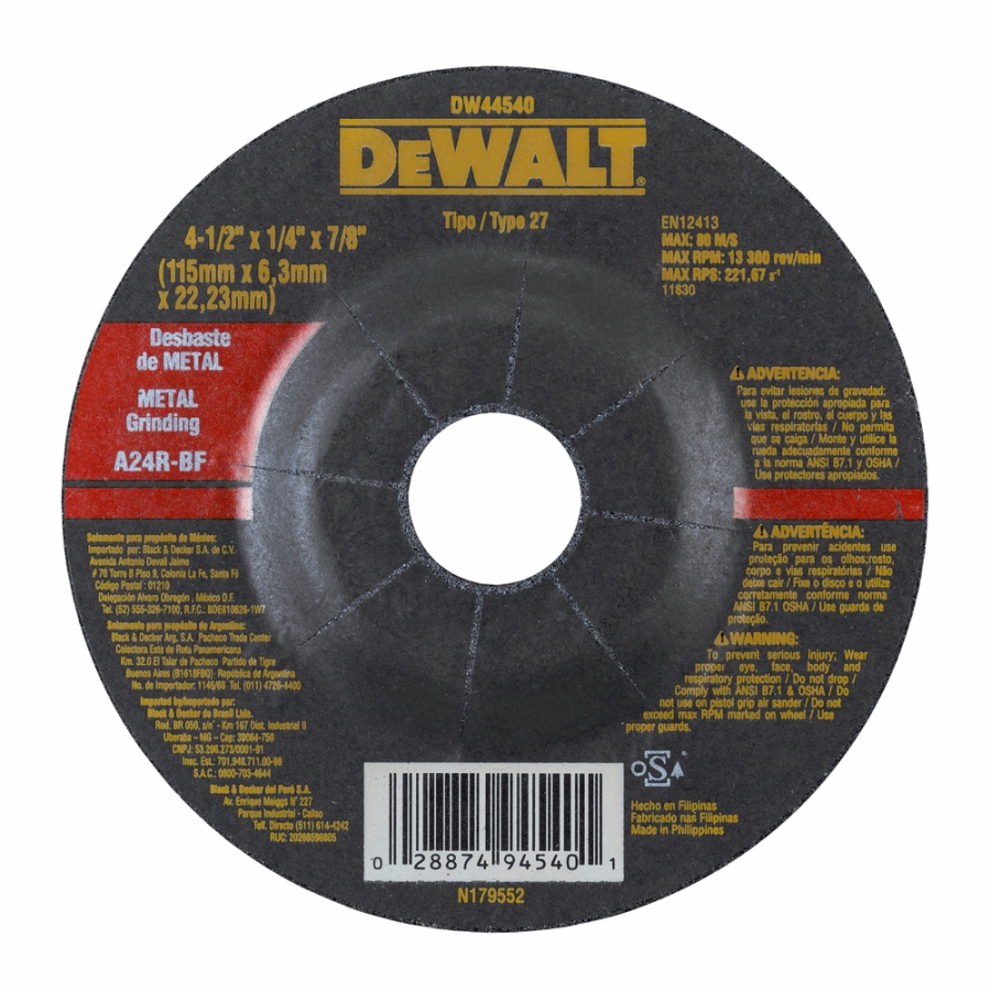 Disco abrasivo 4 1/2&quot; Pulir Metal / 4 1/2&quot; X 1/4&quot; X 7/8&quot; ( 115 X 6,3 X 22.23MM ) / DEWALT-2-C-3-A-1