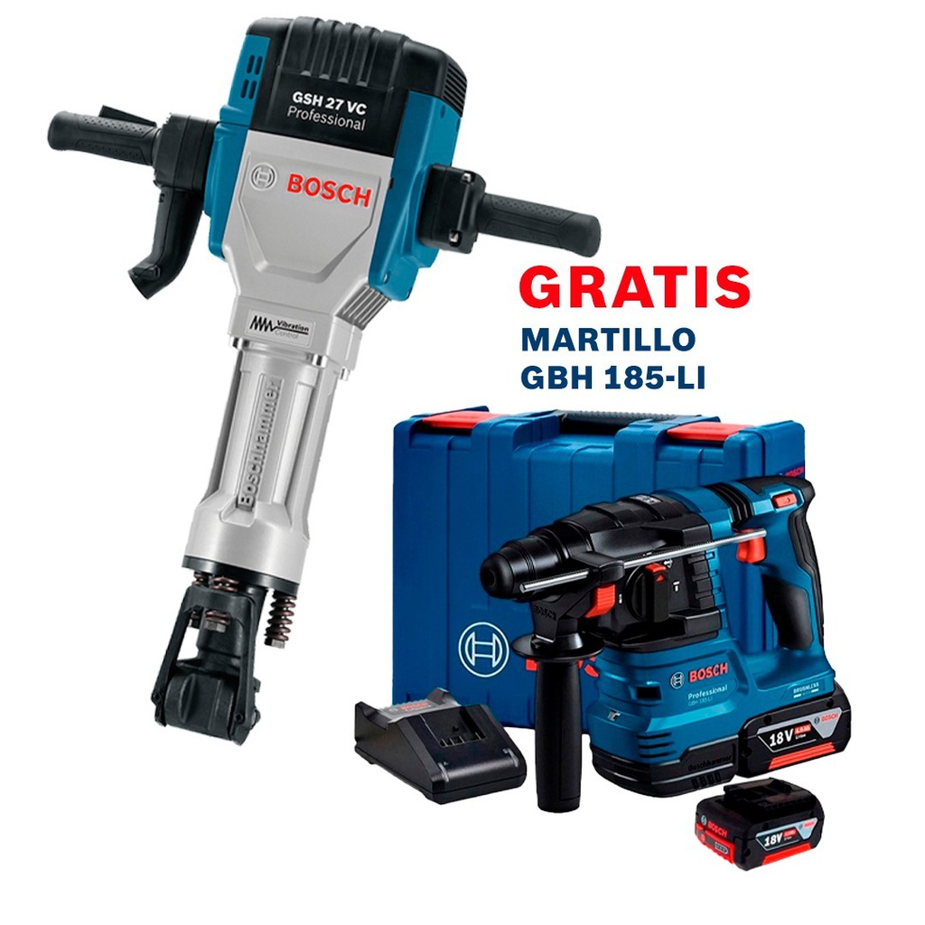 Martillo Demoledor 27 KG BOSCH GSH 27 VC / GRATIS GBH 185-LI / BOSCH-8-1