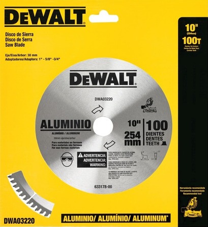 Disco Sierra Circular 10" DEWALT 100 Dientes Aluminio / Eje 5/8 / 3/4 / DEWALT-Tabla-6 /17 FONDO