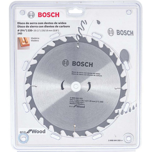 [2608644332] Disco Sierra Circular 9 1/4 " 24 Dientes BOSCH / ECO / MADERA / BOSCH-TABLA-ACC