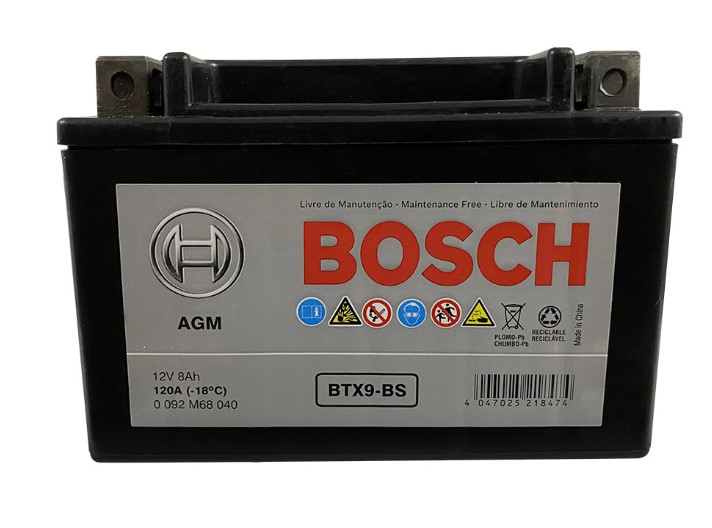 Bateria Moto BTX9-BS / YTX9-BS / PULSAR 200 NS / HONDA ELITE 125 / 8 Ah / BOSCH-