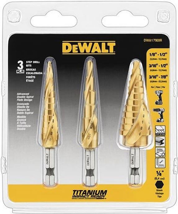 Broca Escalonada KIT (1/8 - 1/2&quot; / 3/16 - 1/2 / 3/16 - 7/8 ) / DEWALT-