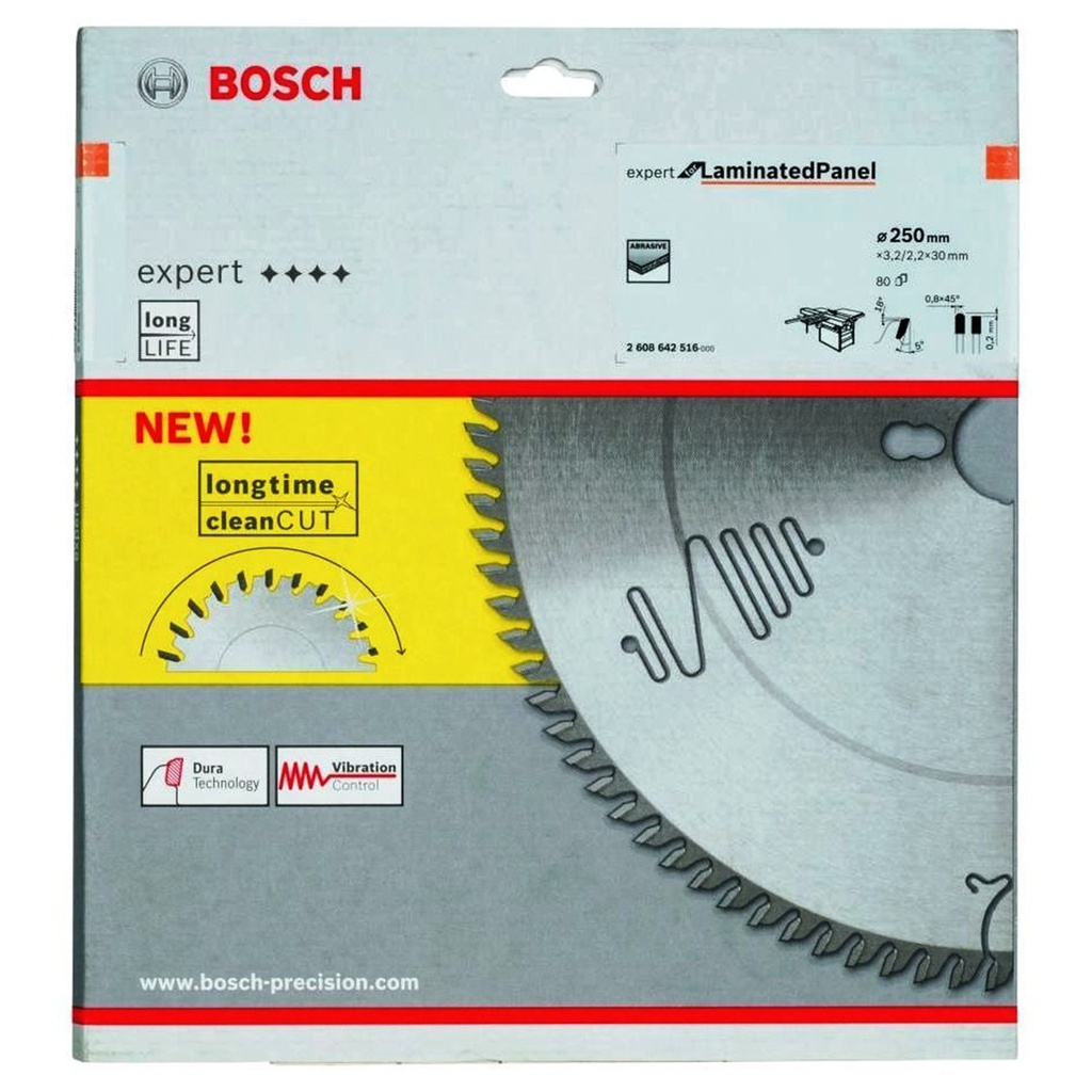 Disco Sierra Circular 10" 80 Dientes MELAMINA / Eje 30mm / BOSCH-TABLA-5