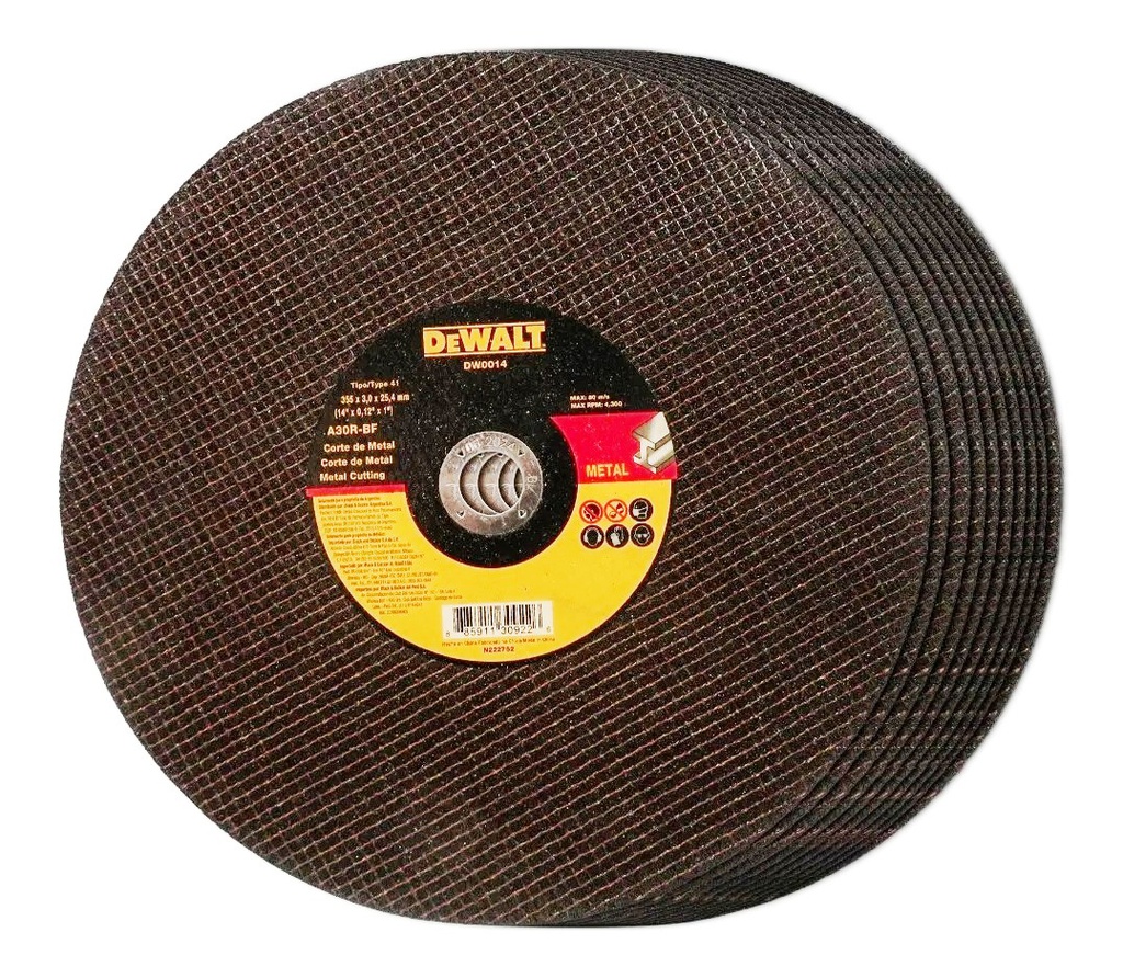 Disco abrasivo 14" corte metal  1M / 14" X 0,12" X 1" ( 355 X 3.0 X 25.4 MM ) / DEWALT-5-FONDO
