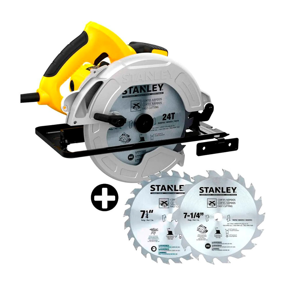 Sierra Circular STANLEY 7 1/4&quot; SC16D2-B3 1600 Watt/1-Disco 24 Dientes 1- Disco 40 Dientes/DEWALT-1-E-2-A/(B2)-16-E-1-A