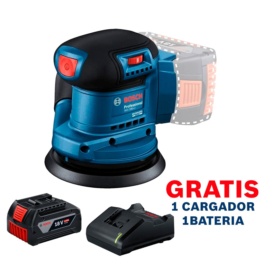 Lijadora Exentrica BOSCH / 5&quot;  GEX 185-LI / BARETOOL / GRATIS 1-BATERIA + 1-CARGADOR  / BOSCH-12-C-1-B