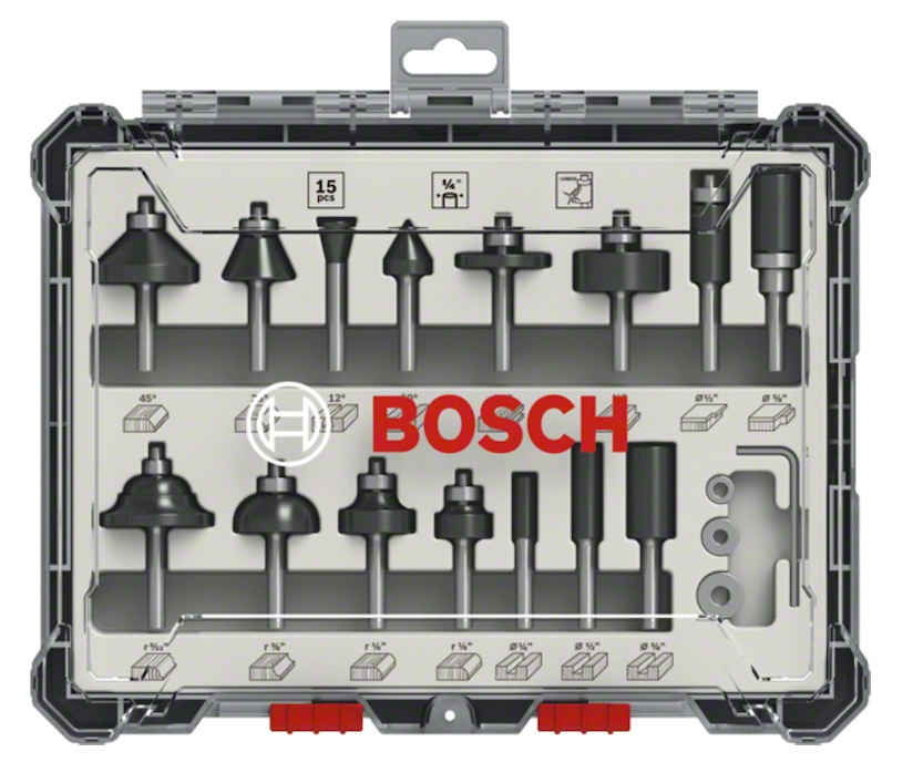 Juego de Fresas para Router de 15 Piezas / BOSCH-8-C-2
