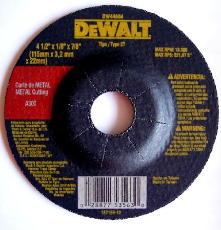 [DW44604] Disco abrasivo 4 1/2" Corte metal / 4 1/2" X 1/8" X 7/8" ( 115 X 3,2 X 22.23MM ) / DEWALT-2-C-3-C