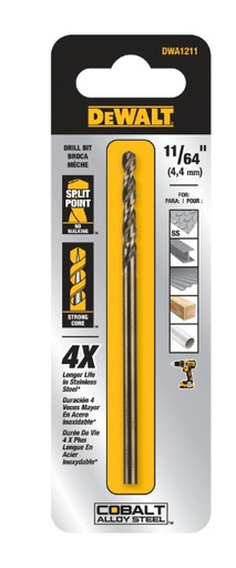 [DWA1211] Broca Metal Madera Cobalto 11/64" DeWalt / DEWALT-5-B-3-C-2