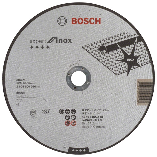 [2608600096] Disco abrasivo 9&quot; Corte metal Plano / INOXIDABLE / EXPERT / 9&quot; X 5/64&quot; X 7/8&quot; (230 X 2 X 22.23MM) / BOSCH-5-C-1