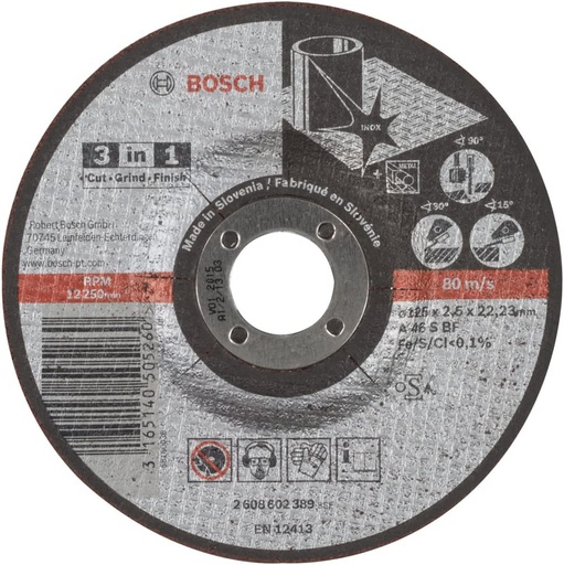 [2608602389] Disco abrasivo 5&quot; Corte metal / 3 en 1 / 5&quot; X 3/32&quot; X 7/8&quot; / BOSCH-
