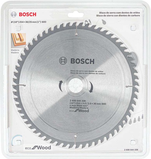 [2608644336] Disco Sierra Circular 10&quot; 60 Dientes BOSCH / ECO / MADERA / Eje 30-25 mm ( 1&quot; ) / BOSCH-TABLA-ACC