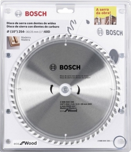 [2608644336] Disco Sierra Circular 10&quot; 60 Dientes BOSCH / ECO / MADERA / Eje 30-25 mm ( 1&quot; ) / BOSCH-TABLA-ACC