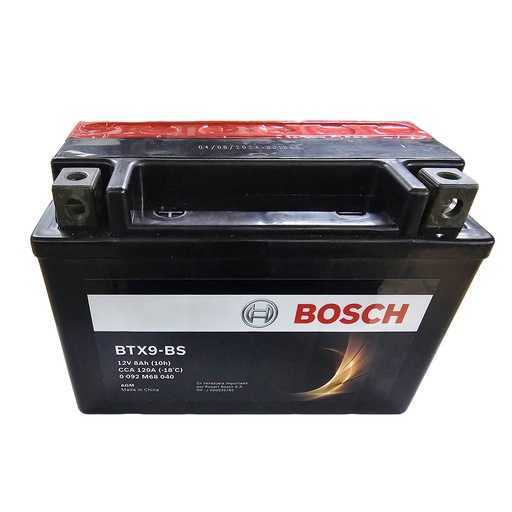 [0092M68040] Bateria Moto BTX9-BS / YTX9-BS / PULSAR 200 NS / HONDA ELITE 125 / 8 Ah / BOSCH-