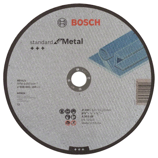 [2608603168] Disco abrasivo 9&quot; Corte metal Plano / STANDARD / 9&quot; X 1/8&quot; X 7/8&quot; (230 X 3 X 22.23MM) / BOSCH-6-C-1